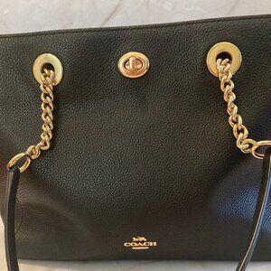 Coach Pebbled Turnlock Chain Tote